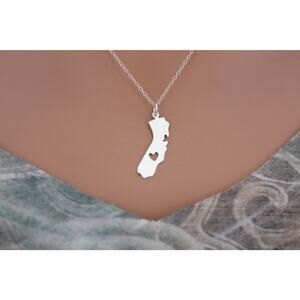 Sterling Silver California Charm with Heart Cutout -24mm Necklace